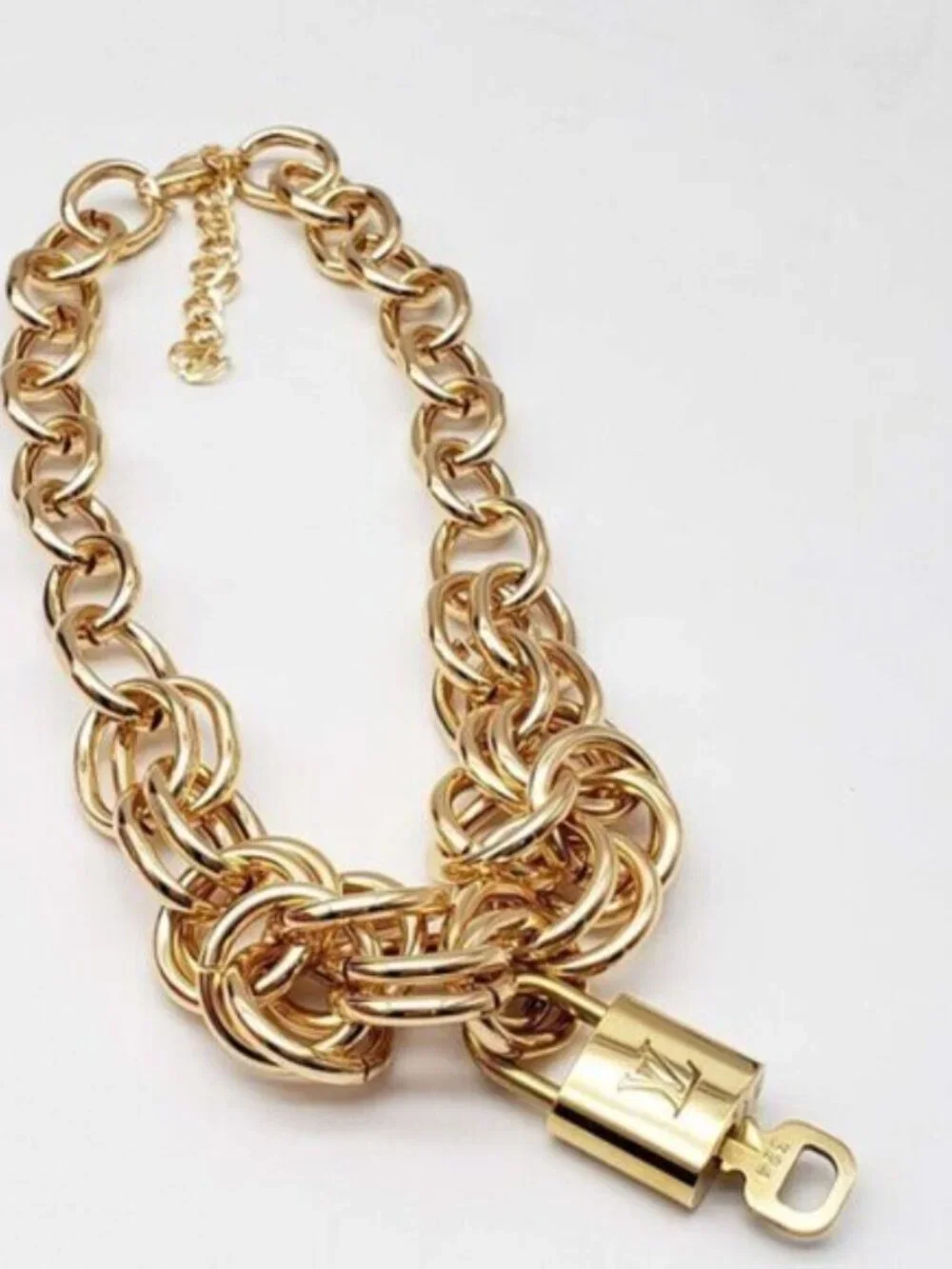 Authentic Louis Vuitton Lock and Key Gold Color with Gold Plated Chain Necklace